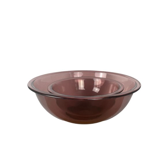 Vintage PYREX Cranberry Tinted Mixing Bowl Set of 2, 323 and 326, 1.5 L and 4 L